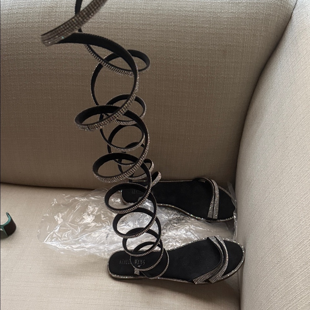 Elegant Black and Silver Rhinestone Strappy Sandals - Picture 3 of 6